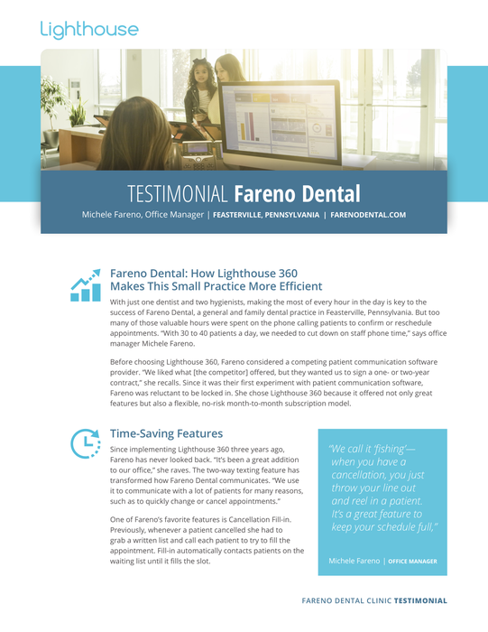 Lighthouse Testimonial - Fareno Dental