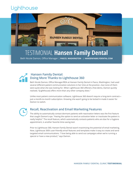 Lighthouse Testimonial - Hansen Family Dental